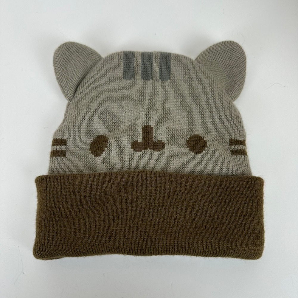 Pusheen the Cat Gray Brown Knit Beanie Hat with Ears One Size Unisex